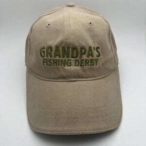 Grandpas Fishing Derby Hat Cap Beige Adult Used Strapback GR59